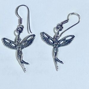 Silver Pixie Dangle Earrings with Detailed Wings